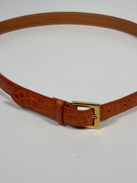 Paola Bentiui Genuine Crocodile Belt Orange Italy Gold Buckle 41\